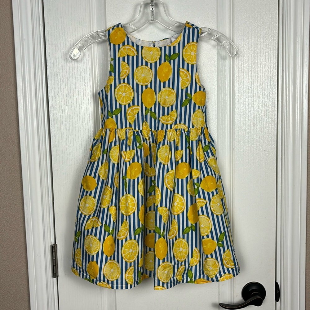 Tommy Bahama Girl's Summer Lemon Striped Sleeveless Lined Dress Size 7 Pre-Owned